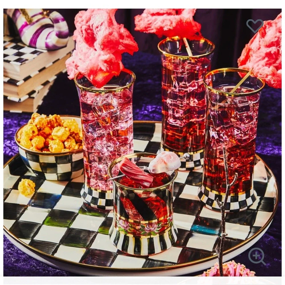 Courtly Check Highball Glass Set with Gold Accents - Picture 3 of 10